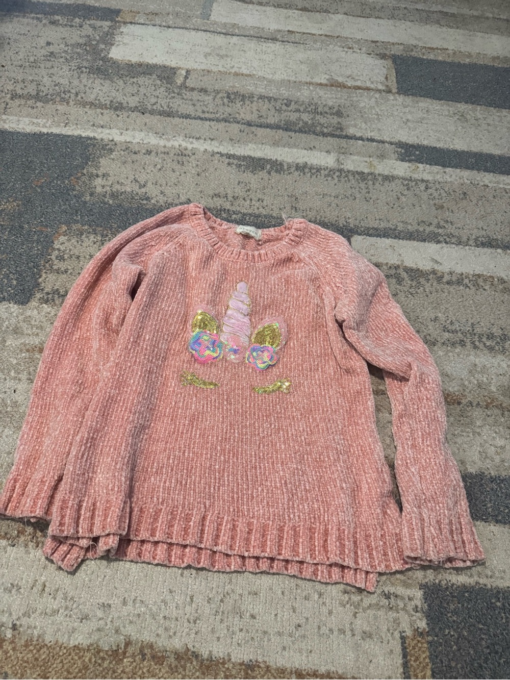 Girls' Pink Chenille Unicorn Sweater
